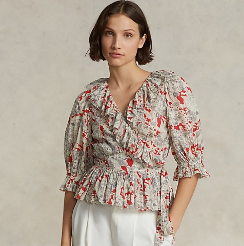 ON HOLD Polo by Ralph Lauren Ruffled Floral Cotton Wrap Top
